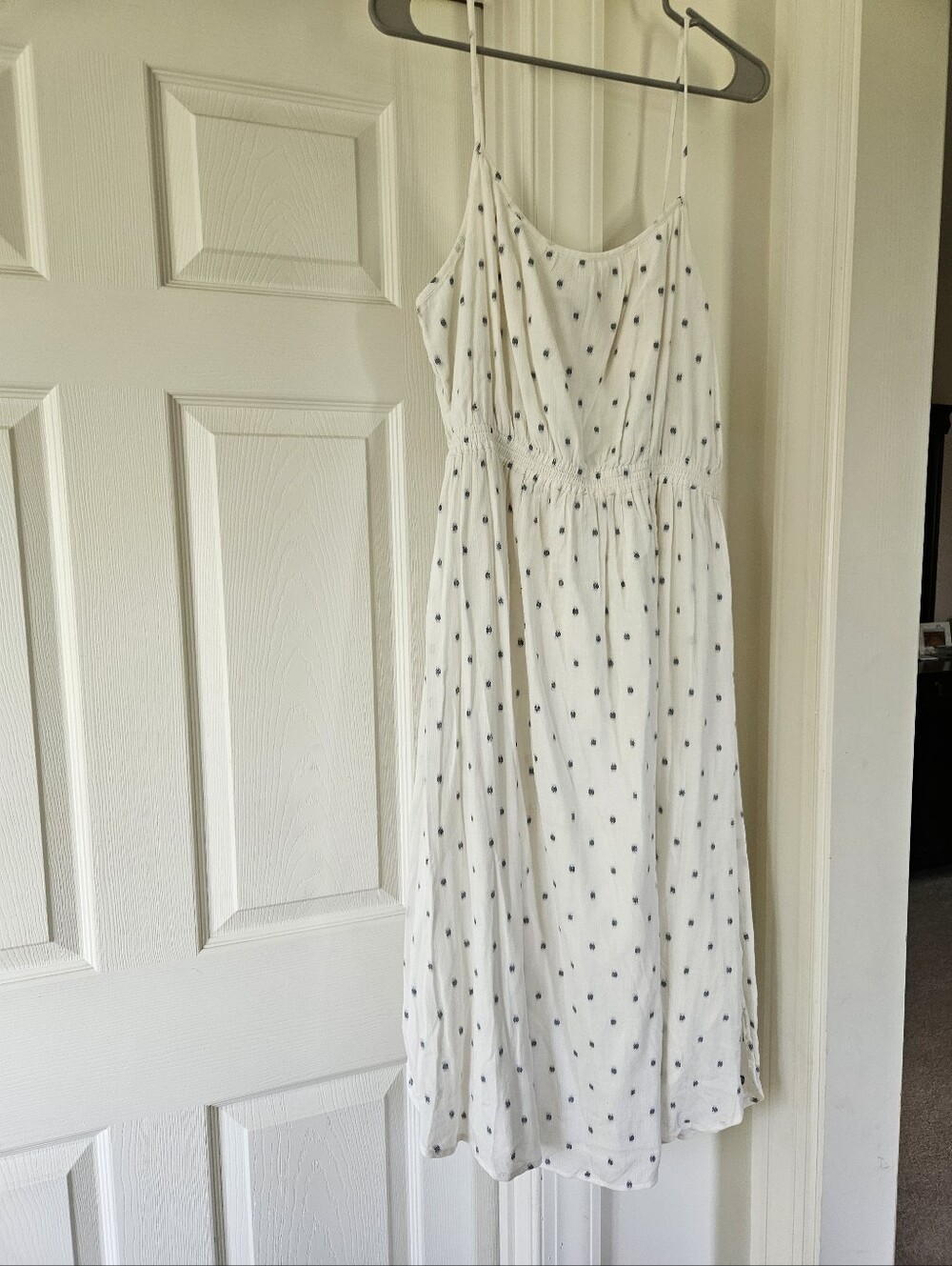 Women's Loft White Polka Dot Spaghetti Strap Dress. Size L.